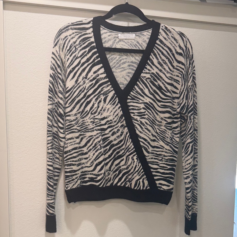 Zebra Print V-Neck Sweater